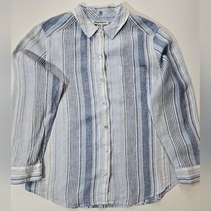Tommy Bahama 100% Linen Shirt Womens Medium Blue White Button Down